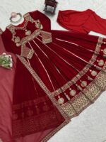 Maroon Color Faux Georgette Fabric Thread With Sequence Work Anarkali Suit