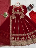 Maroon Color Faux Georgette Fabric Thread With Sequence Work Anarkali Suit