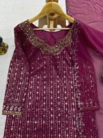 Maroon Color Faux Georgette Fabric With Real Mirror Work Suit