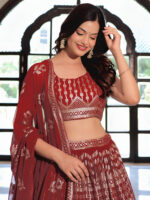 Maroon Color Georgette Fabric Sequence Embroidery Work Lehenga