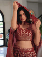 Maroon Color Georgette Fabric Sequence Embroidery Work Lehenga