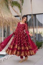 Maroon Color Jacquard Fabric Suit