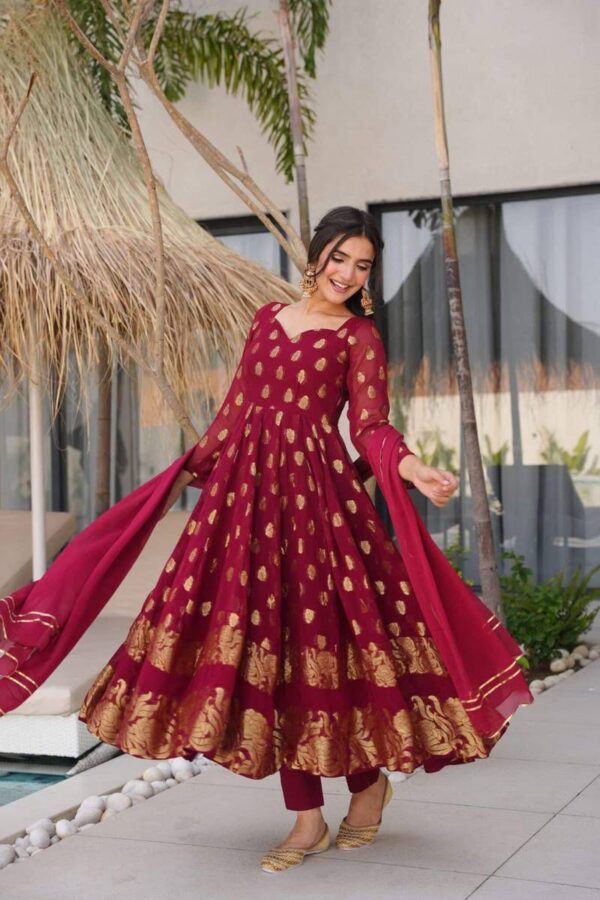 Maroon Color Jacquard Fabric Suit