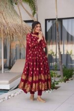 Maroon Color Jacquard Fabric Suit