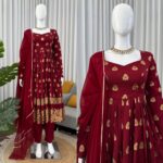 Maroon Color Jacquard Fabric Suit