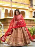 Maroon Color Raw Silk Fabric Sequence With Jari Embroidery Work Lehenga