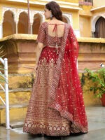 Maroon Color Raw Silk Fabric Sequence With Jari Embroidery Work Lehenga