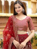 Maroon Color Raw Silk Fabric Sequence With Jari Embroidery Work Lehenga