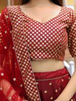 Maroon Color Raw Silk Fabric Sequence With Jari Embroidery Work Lehenga