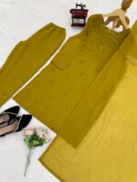 Mehandi Color Faux Georgette Fabric Thread Work Suit