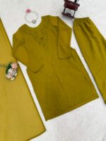 Mehandi Color Faux Georgette Fabric Thread Work Suit