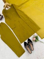 Mehandi Color Faux Georgette Fabric Thread Work Suit