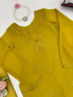 Mehandi Color Faux Georgette Fabric Thread Work Suit