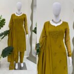 Mehandi Color Faux Georgette Fabric Thread Work Suit