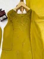 Mehandi Color Faux Georgette Fabric Thread Work Suit