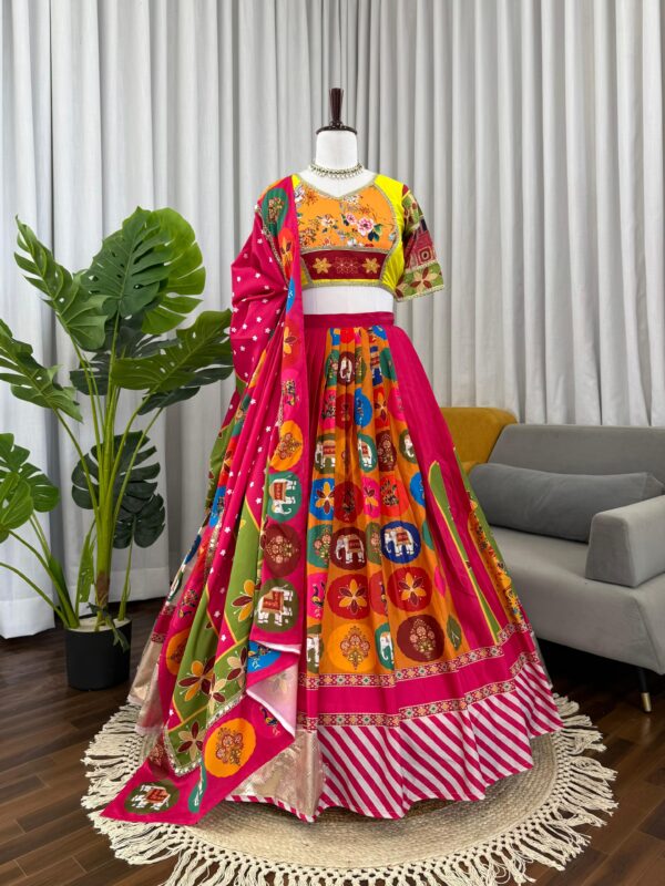 Multi Color American Crepe Fabric Digital Print Navratri Lehenga