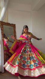 Multi Color American Crepe Fabric Digital Print Navratri Lehenga