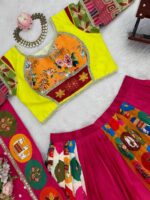 Multi Color American Crepe Fabric Digital Print Navratri Lehenga