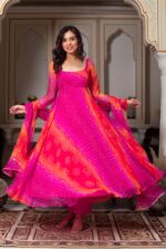 Multi Color Faux Georgette Fabric Digital Print Bandhani Anarkali Suit
