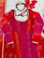Multi Color Faux Georgette Fabric Digital Print Bandhani Anarkali Suit