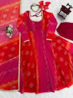Multi Color Faux Georgette Fabric Digital Print Bandhani Anarkali Suit