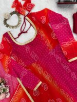 Multi Color Faux Georgette Fabric Digital Print Bandhani Anarkali Suit