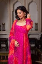 Multi Color Faux Georgette Fabric Digital Print Bandhani Anarkali Suit