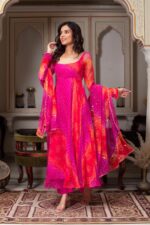 Multi Color Faux Georgette Fabric Digital Print Bandhani Anarkali Suit