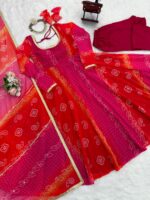 Multi Color Faux Georgette Fabric Digital Print Bandhani Anarkali Suit