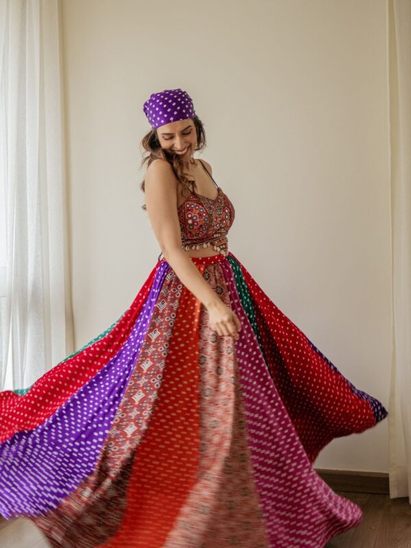 Multi Color Faux Georgette Fabric Digital Print Navratri Lehenga