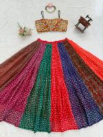 Multi Color Faux Georgette Fabric Digital Print Navratri Lehenga