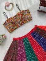 Multi Color Faux Georgette Fabric Digital Print Navratri Lehenga