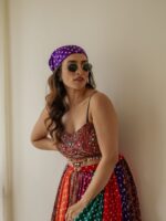 Multi Color Faux Georgette Fabric Digital Print Navratri Lehenga