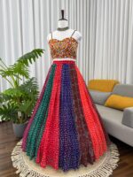 Multi Color Faux Georgette Fabric Digital Print Navratri Lehenga