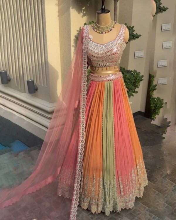 Multi Color Faux Georgette Fabric Sequence Work Lehenga