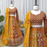 Multi Color Faux Georgette Fabric Thread And Sequence Work Lehenga