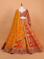 Multi Color Faux Georgette Fabric Thread And Sequence Work Lehenga
