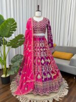 Multi Color Faux Georgette Fabric Thread And Sequence Work Lehenga