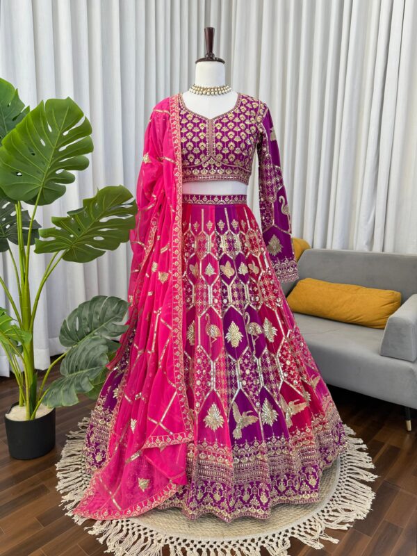 Multi Color Faux Georgette Fabric Thread And Sequence Work Lehenga