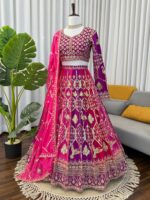 Multi Color Faux Georgette Fabric Thread And Sequence Work Lehenga