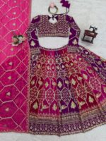 Multi Color Faux Georgette Fabric Thread And Sequence Work Lehenga