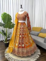 Multi Color Faux Georgette Fabric Thread And Sequence Work Lehenga