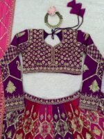 Multi Color Faux Georgette Fabric Thread And Sequence Work Lehenga