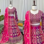 Multi Color Faux Georgette Fabric Thread And Sequence Work Lehenga