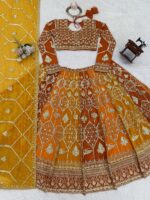 Multi Color Faux Georgette Fabric Thread And Sequence Work Lehenga