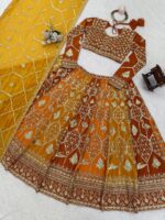 Multi Color Faux Georgette Fabric Thread And Sequence Work Lehenga
