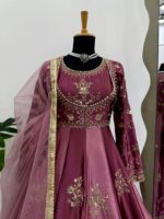 Multi Color Japan Satin Fabric Thread With Sequence Work Anarkali Suit