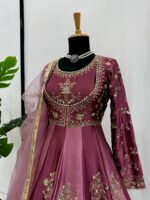 Multi Color Japan Satin Fabric Thread With Sequence Work Anarkali Suit