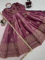 Multi Color Japan Satin Fabric Thread With Sequence Work Anarkali Suit