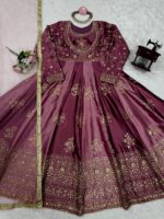 Multi Color Japan Satin Fabric Thread With Sequence Work Anarkali Suit